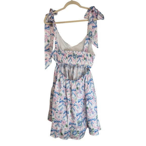 Simply Southern Floral Bow Mini Dress Tie Shoulder Cutout XL - Picture 10 of 13